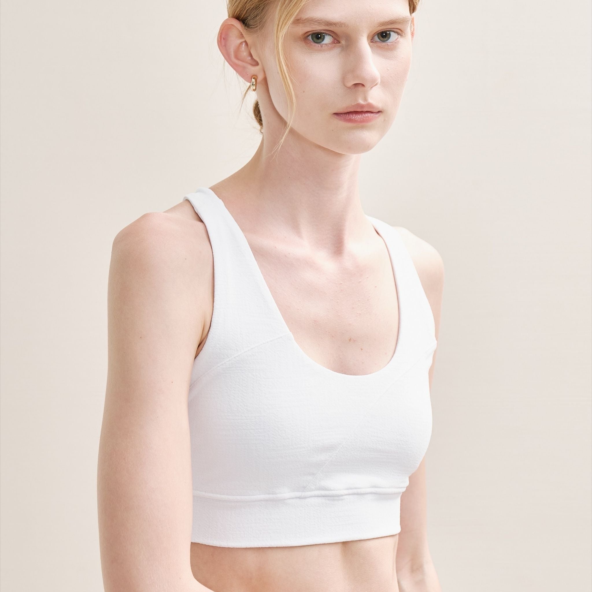 white racer back bra – wireless, cotton, medium support bra for everyday comfort