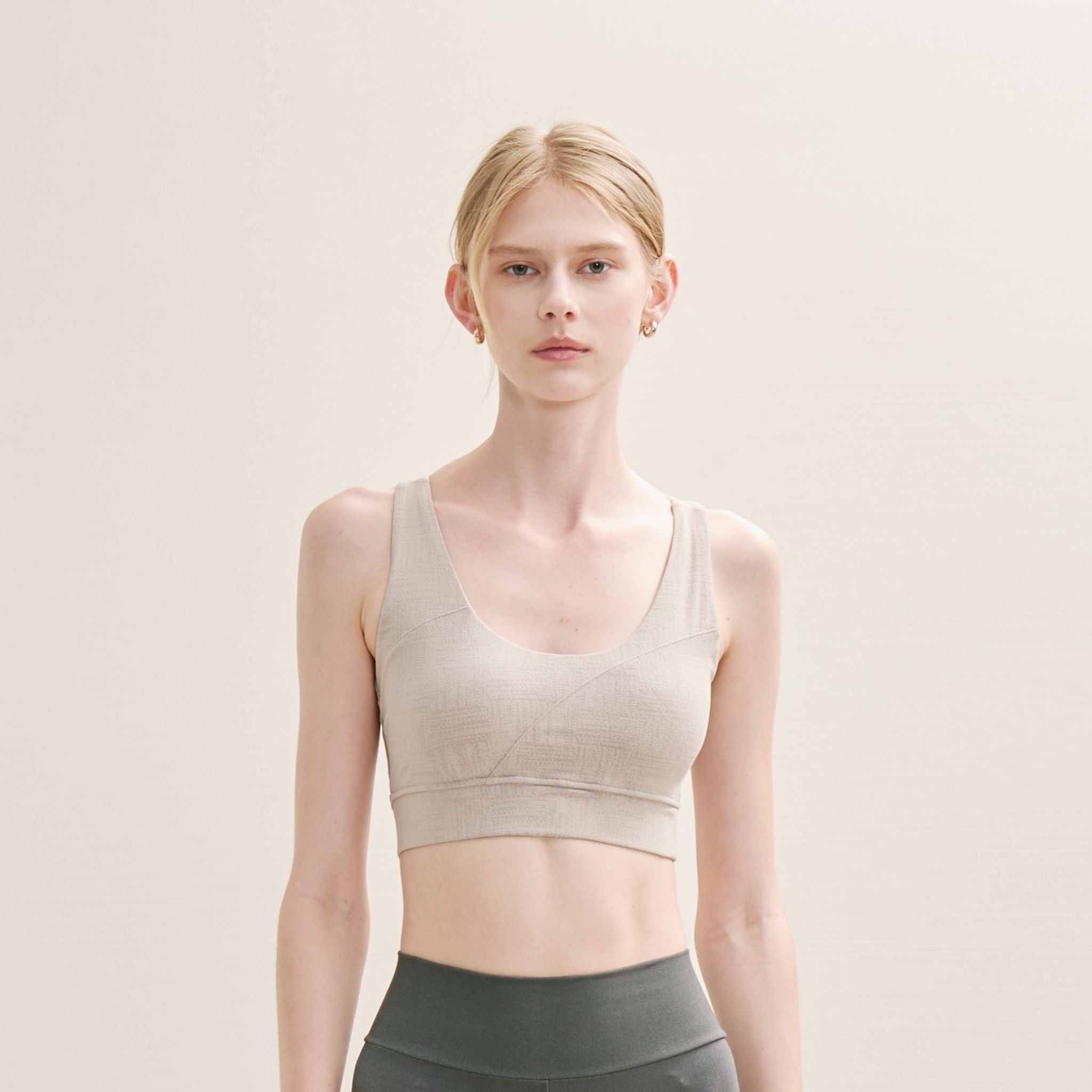 cotton racer back bra in beige – medium support bralette style for active lifestyle