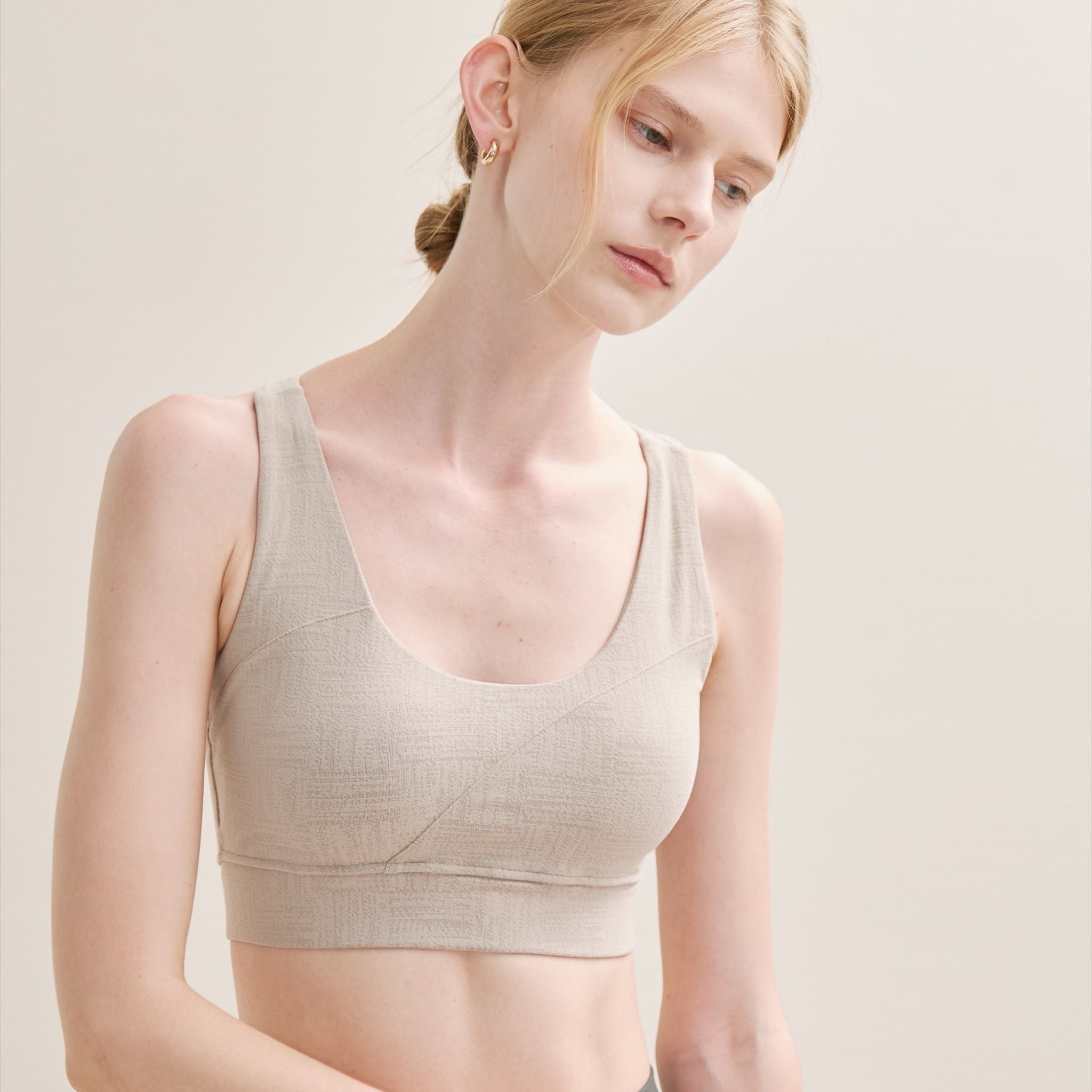 Beige racer back bra – seamless, wireless, comfortable bra racer back design for all-day wear