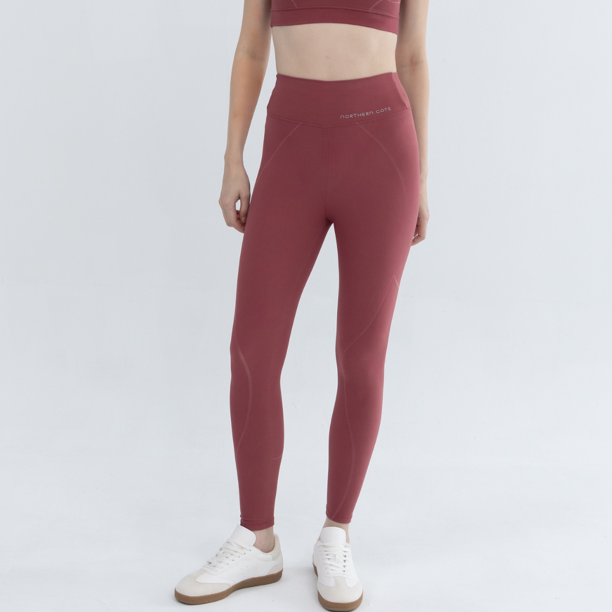 Close-up of breathable exercise tights for gym workouts.