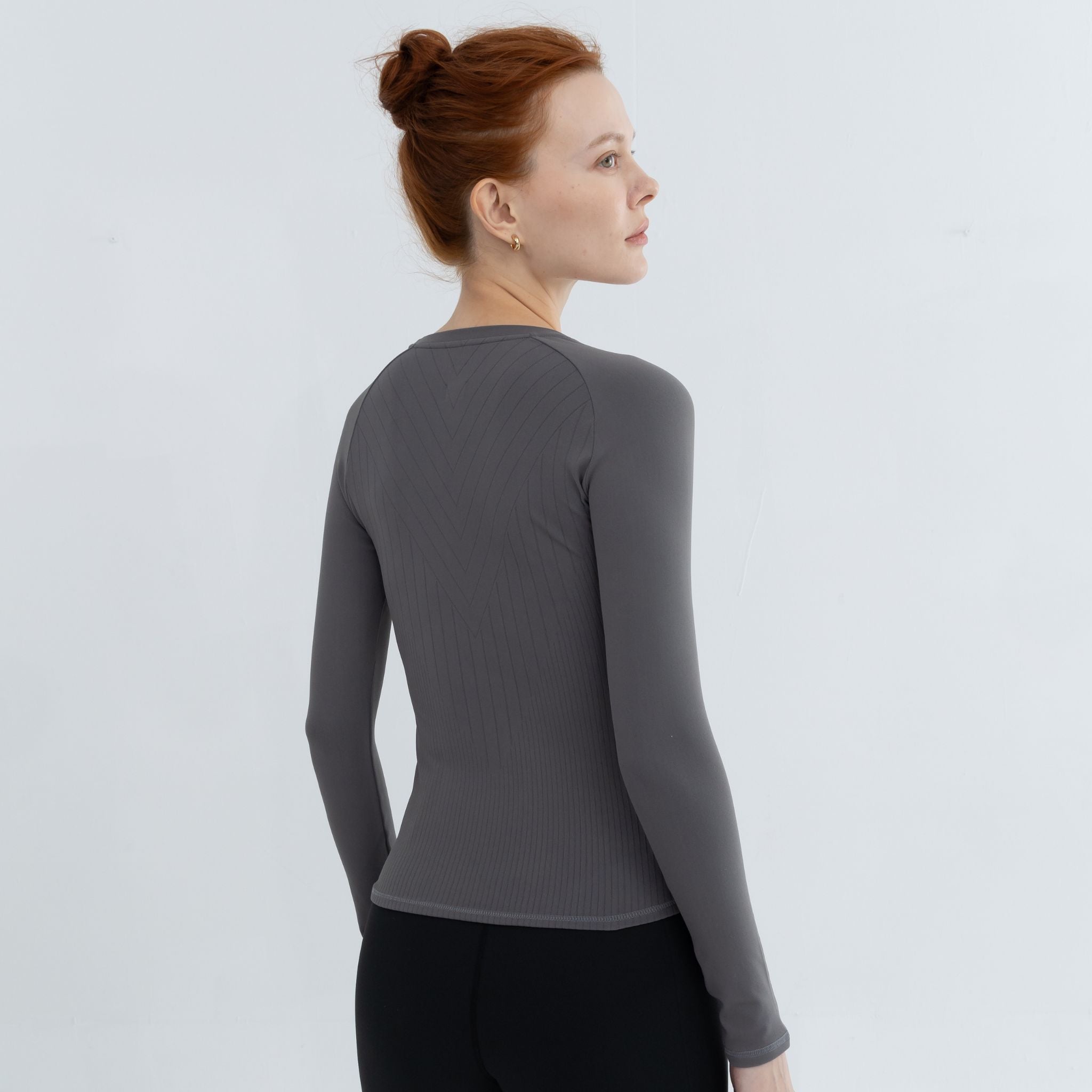 Stylish gray Activewear Pullover worn for yoga