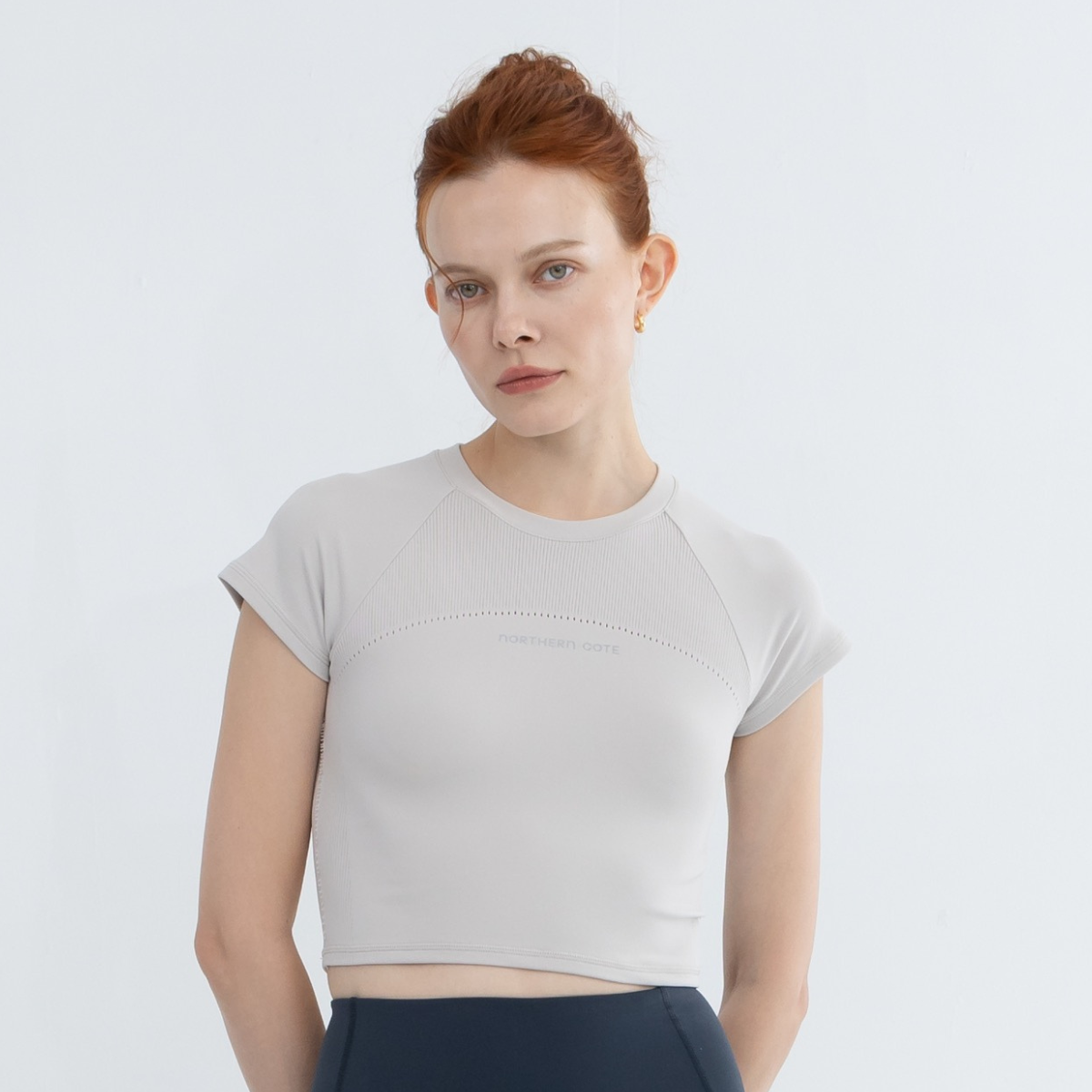 White linear grace fitness crop top for gym