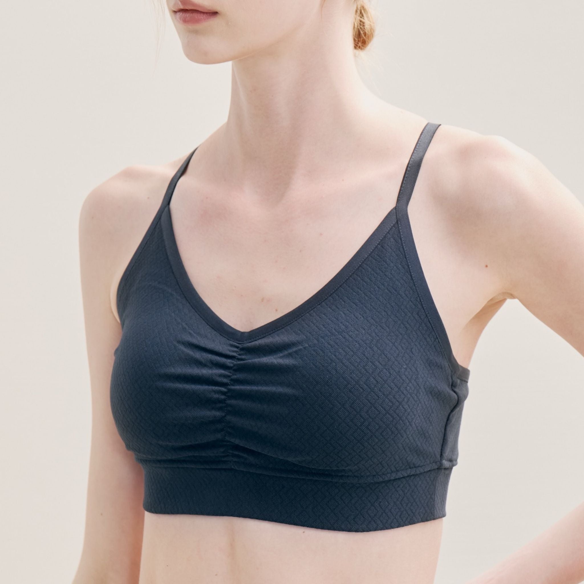 Cross Shoulder Bra showing seamless, wireless support.