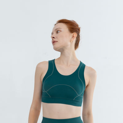A stylish workout bra with medium support, perfect for yoga, Pilates, and low-impact exercises