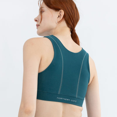 Close-up of the best medium impact bra with soft, stretchy straps