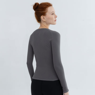 Stylish gray Activewear Pullover worn for yoga