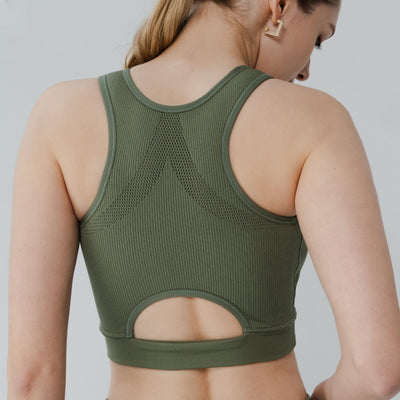 High Neck Bralette styled with for chic and functional activewear piece.