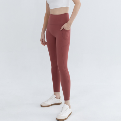 Woman wearing Ultrasoft High Waist Workout Legging in Roan Rouge color