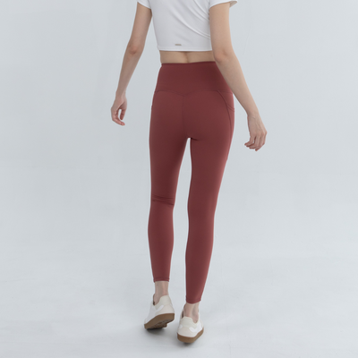 Back view of fitness leggings highlighting high-waist design and fit.