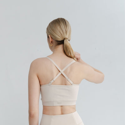 adjustable open back bra showcasing seamless construction and innovative strap design.