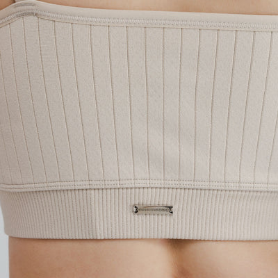 Detailed shot of light sports bra stitching – built for light intensity support and style