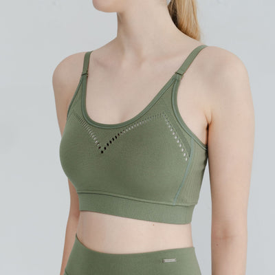 Lightweight bra detail shot emphasizing seamless construction and breathable fabric