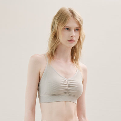 Neutral Cross Back Bra with ruched detail, perfect as a Posture Bra.